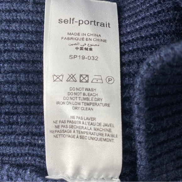 Self-Portrait Navy Blue Frill Cut-Out Shoulder Wool Sweater - S - Picture 12 of 13